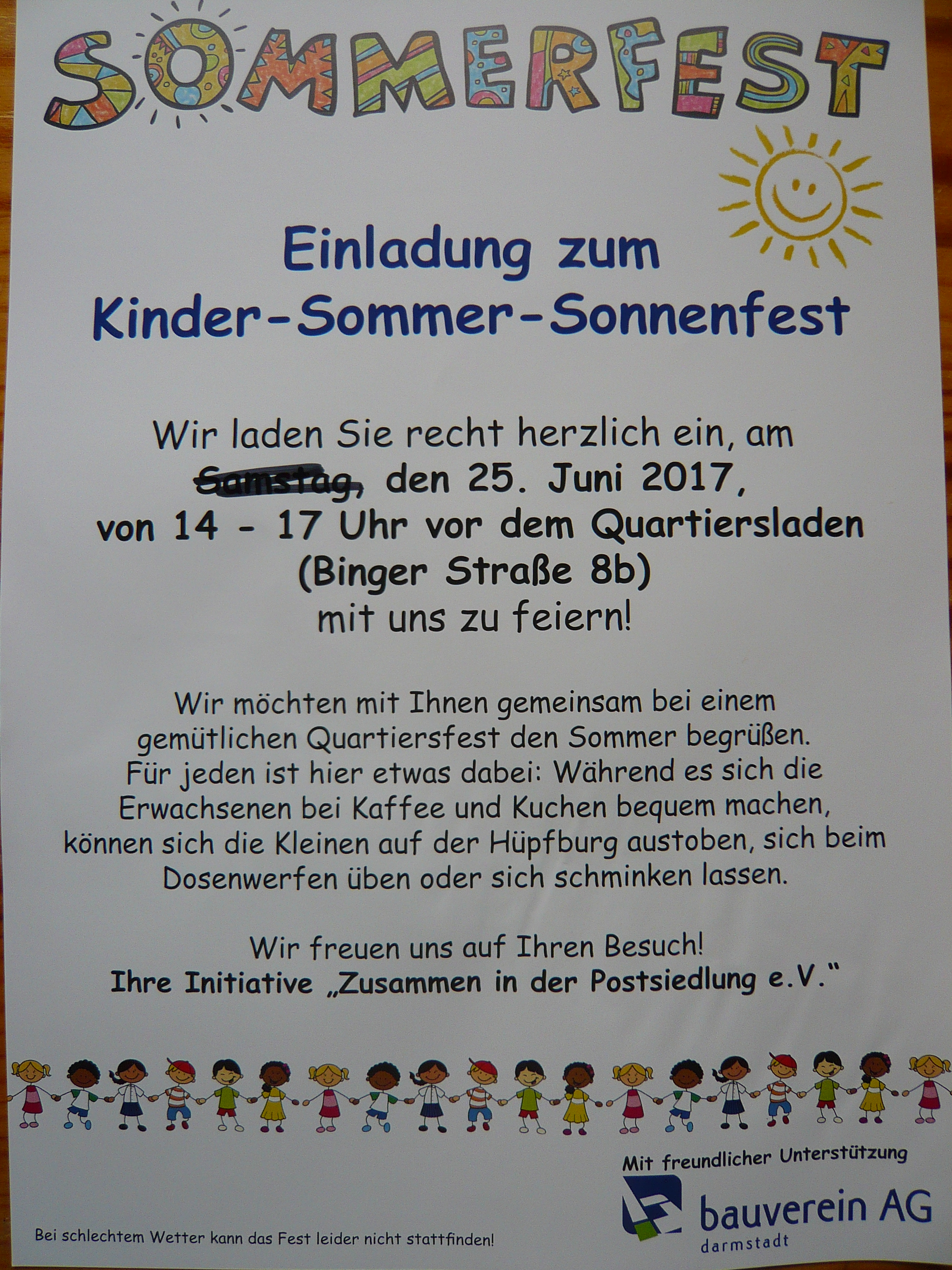 Read more about the article Einladung zum Kinder-Sommer-Sonnenfest am Sonntag, 25. Juni 2017