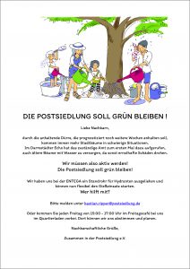 Read more about the article Die Postsiedlung soll grün bleiben – Einsatz für unsere Bäume!