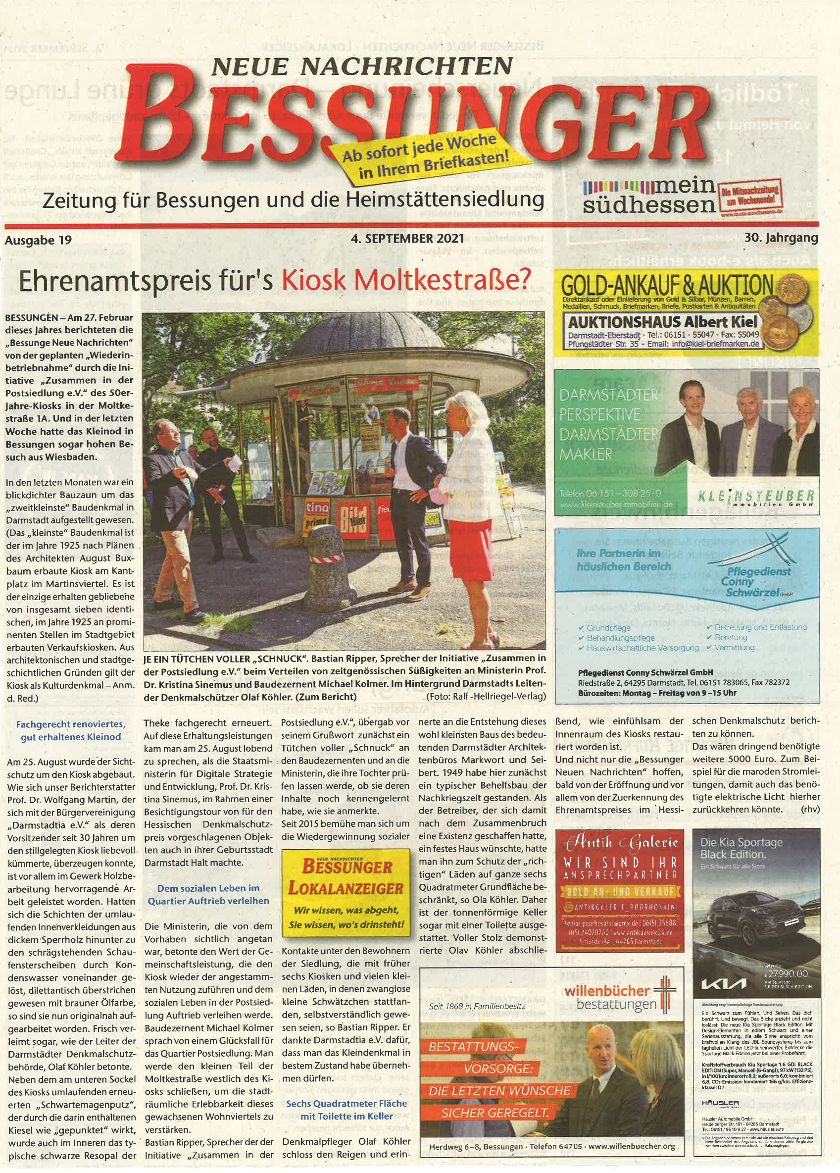 Read more about the article Kiosk 1975: Schöner Artikel in den Bessunger Neue Nachrichten…