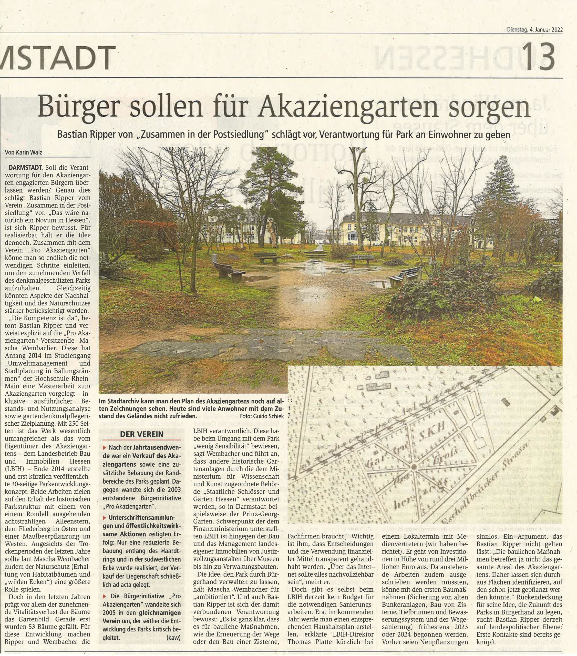 You are currently viewing Akaziengarten: Toller Hintergrundartikel im Darmstädter Echo zu unserem Vorschlag des Park-Managements
